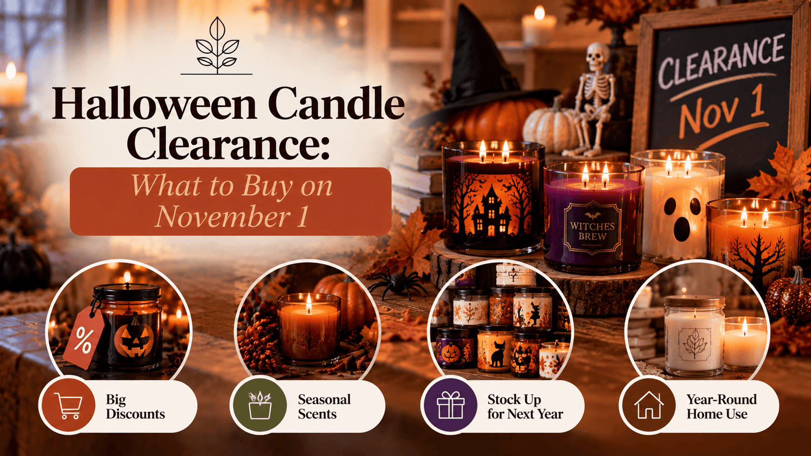 Halloween candles on display with a Nov 1 clearance sign